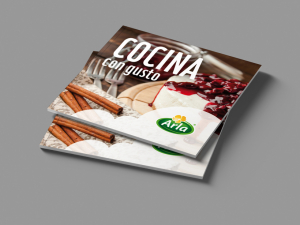 Blank square catalog mock up on light grey background.